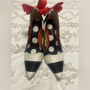J.Renee Black and White Polka Dot Heels with Red Bow